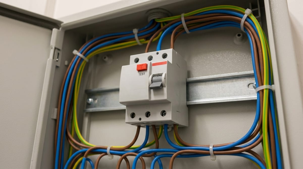 Disjuntor DR em quadro elétrico usado para identificar fuga de energia